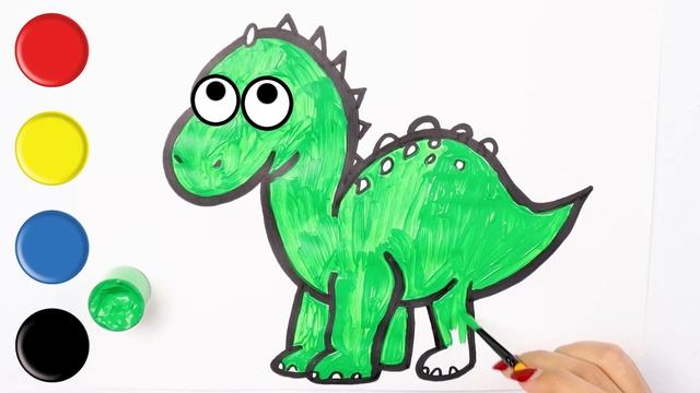 Как нарисовать красочного динозавра | узнать цвета | учить животных | учить русский и английский смотреть онлайн
