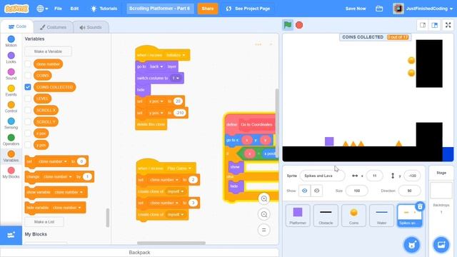 How to make a Scrolling Platformer Game - Part 6 | Scratch 3.0 Tutorial | Just Finished Coding! смотреть онлайн