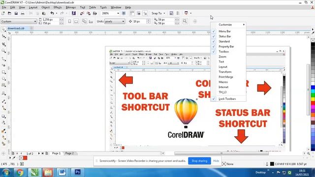 How to setup Status bar, tool box bar, Color bar in coreldraw смотреть онлайн