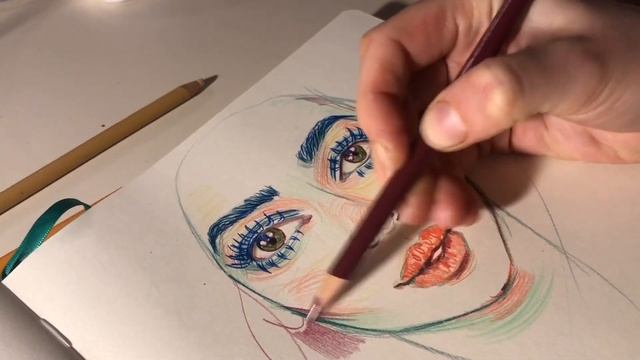 Coloured pencils portrait drawing process with ohuhu water-based markers , mixed-media art смотреть онлайн
