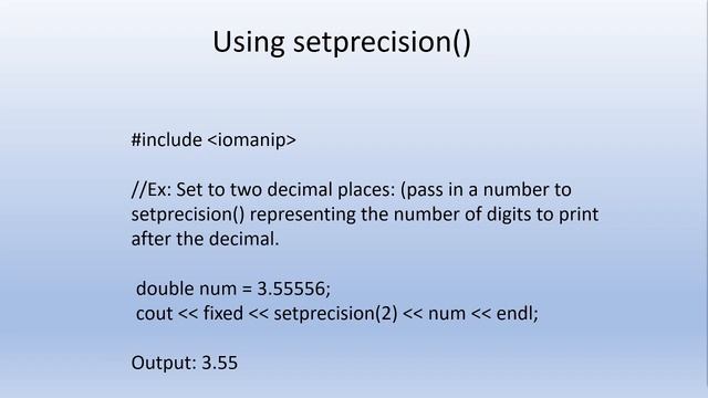 Numeric Datatypes, using setprecsion() смотреть онлайн