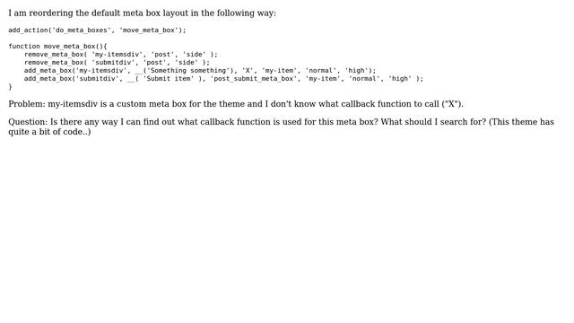 Wordpress: Find callback function of custom meta box смотреть онлайн