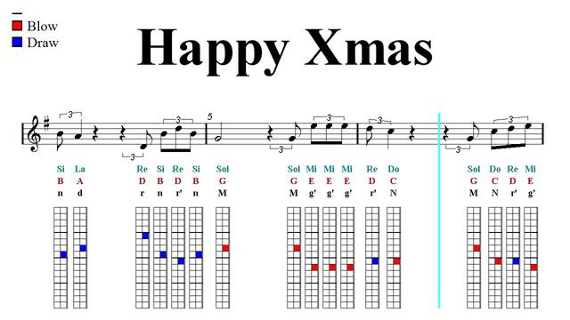 Chromatic Harmonica Notes Tutorial - Happy Xmas - John Lennon - Christmas Song (Sheet Music) смотреть онлайн