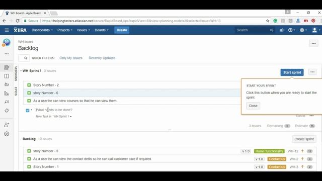 Jira Complete  Flow Of A Sprint, From Open To Closing Sprint - Jira Tutorial 10