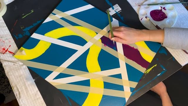 Epic Abstract Geometric Painting (w/ tape peeling!!) | Art With Washi Tape | two + art смотреть онлайн