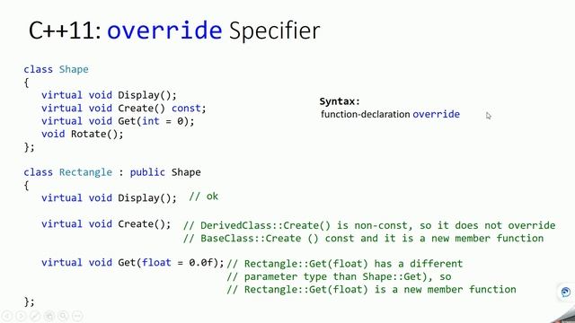 C++11 : override specifier смотреть онлайн