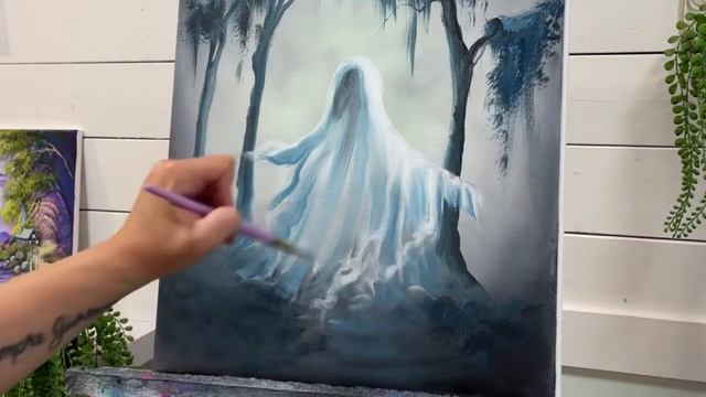 How To Paint BOO! Acrylic HALLOWEEN Painting Tutorial ?? step by step смотреть онлайн