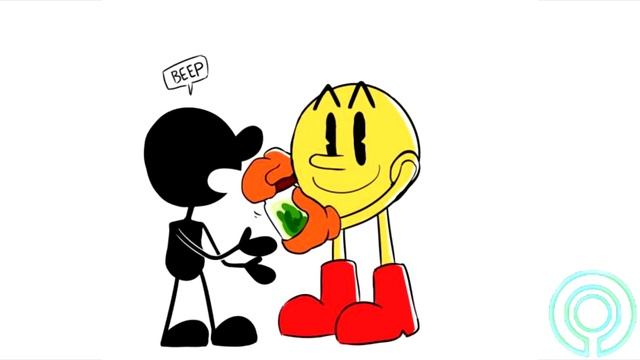 Mr. Game & Watch helps Pac-Man open a jar. смотреть онлайн