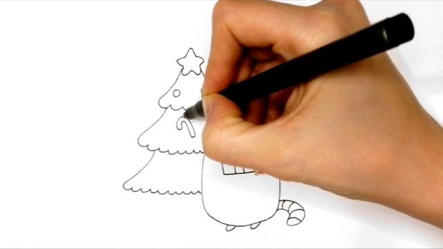 Как нарисовать КОТА ПУШИНА И ЕЛОЧКУ/1257/How to draw a FLUFFY CAT AND a Christmas tree смотреть онлайн