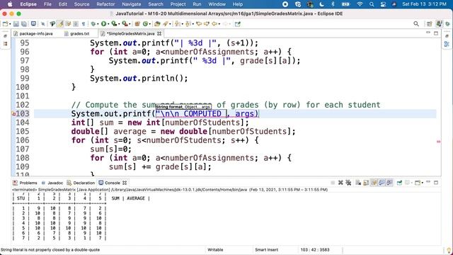 Java JEM16GA1P1f Simple Grades Matrix - Print table with computed values смотреть онлайн
