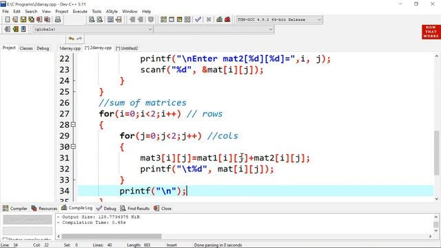 Addition and Subtraction of Matrices using 2 D arrays in C смотреть онлайн