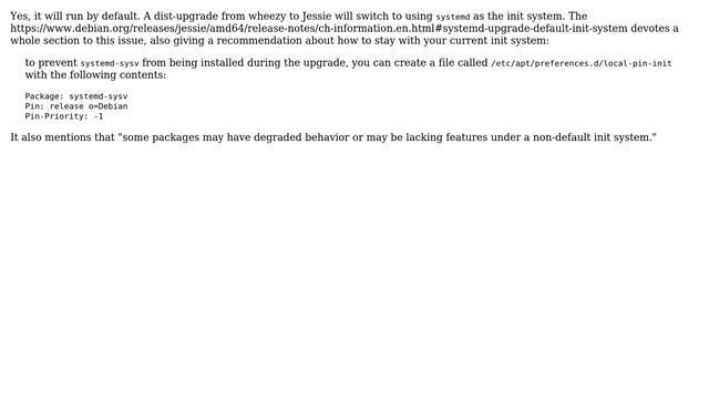 Unix & Linux: if I upgrade from Debian Wheezy (7.x) to Jessie (8.x), will systemd run by default? смотреть онлайн