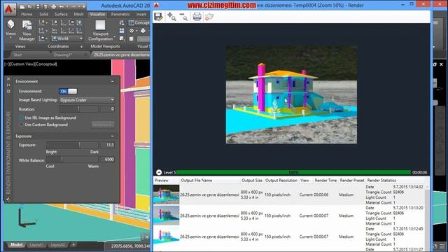 AutoCAD Render ve Görselleştirme-30.bölüm-12.ders dış mekan render (aydınlatma ayarları) смотреть онлайн