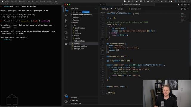 21 - Node.js + Passport - Local Authentication Strategy - Implementing cookie session смотреть онлайн