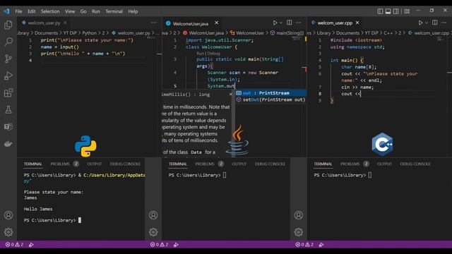 002. Python, Java and C++ | Running the Same Program: "Greeting User", at the Same Time. смотреть онлайн