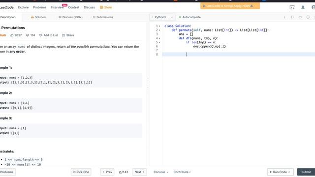 Leetcode 46. Permutations - python смотреть онлайн