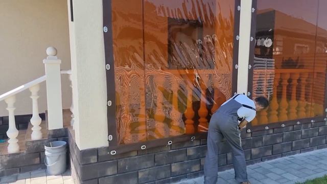 Мягкие окна из тонированной плёнки для веранды. смотреть онлайн