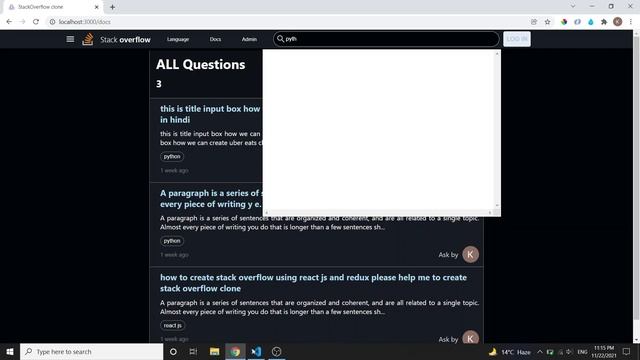 stack overflow clone part #19 | using react JS and redux | search box page creation part смотреть онлайн