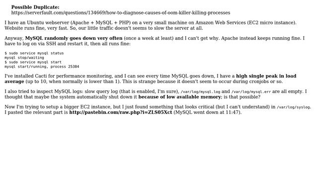 MySQL server stops randomly. Is it possible that system kills it during high loads смотреть онлайн