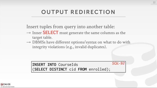 02 - Modern SQL (CMU Intro to Database Systems / Fall 2022) смотреть онлайн