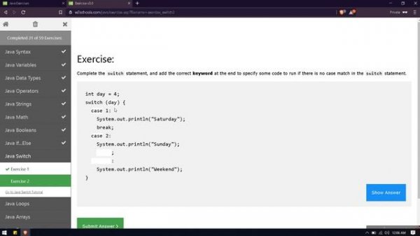 Solutions for Java Exercises in W3Schools