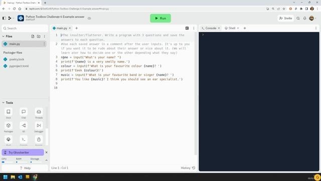 The Python Toolbox Part 5: Receiving input Challenge solutions смотреть онлайн