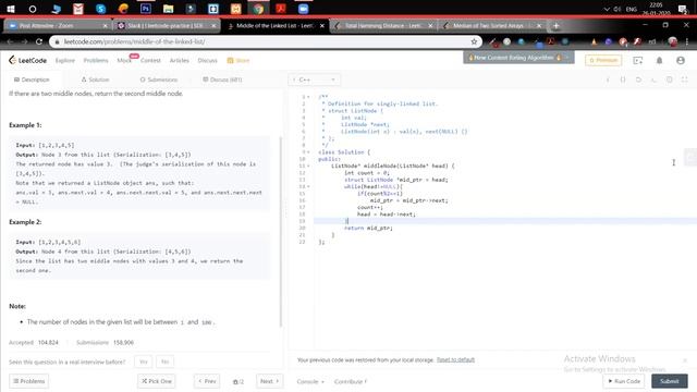 Leetcode [876] Middle of the Linked List смотреть онлайн