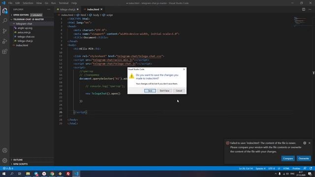 Самописный чат на основе telegram для сайта на JavaScript смотреть онлайн