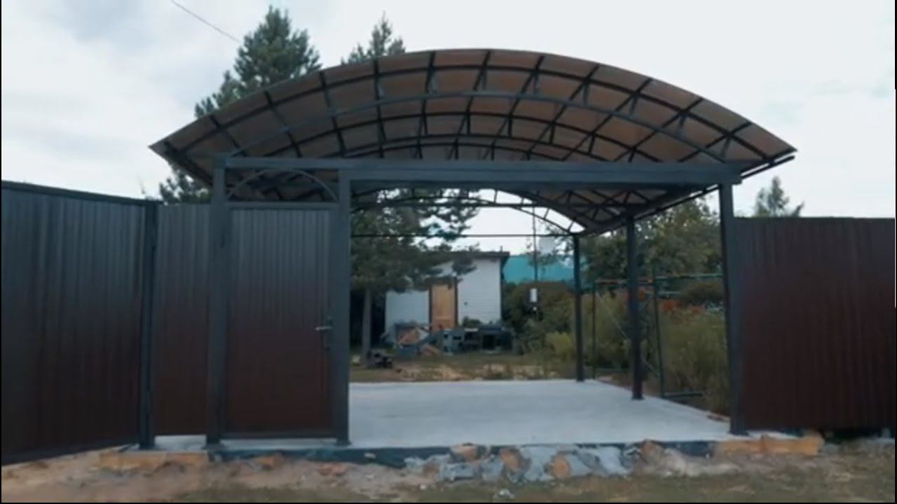 Монтаж поликарбоната на арочный навес. смотреть онлайн