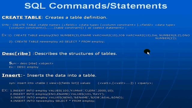 DBMS-Oracle SQL in Telugu - SQL Create Table, Desc, Insert Commands-Lesson-6 смотреть онлайн