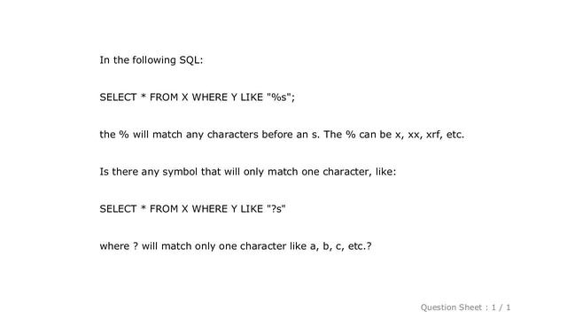 MySQL : How to match one character in MySQL in place of %? смотреть онлайн