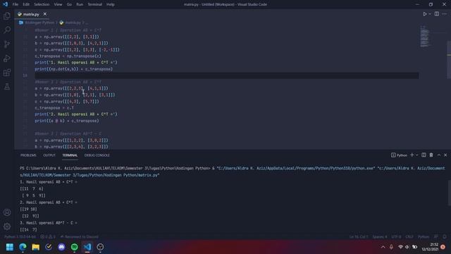 Perhitungan Matriks Python dengan Numpy di Visual Studio Code смотреть онлайн