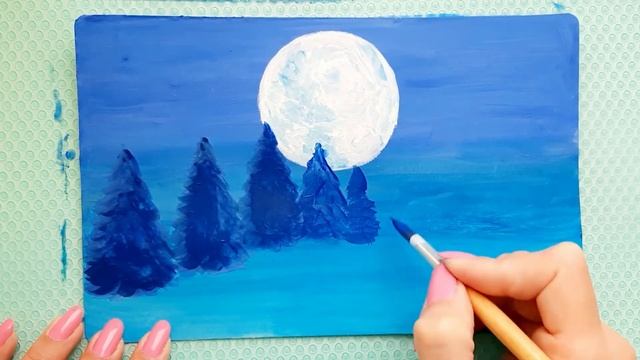 How to draw a winter landscape || Winter snowfall scenery || Как нарисовать зимний пейзаж смотреть онлайн