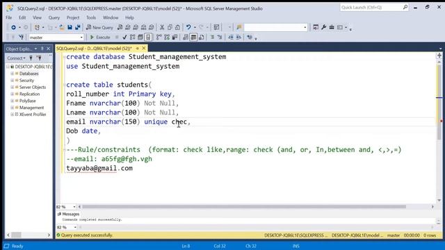 Checks and Constraints in SQL using Check and Like Operators | learn SQL using MS SQL Server смотреть онлайн