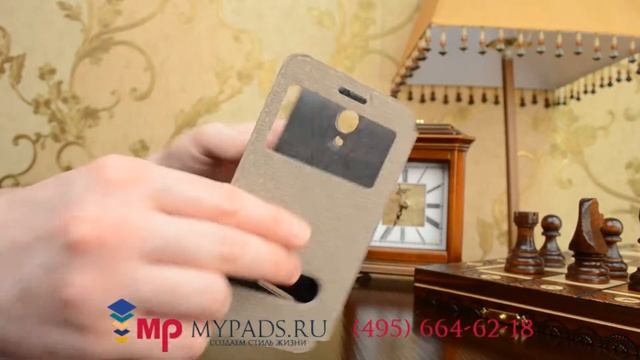 Фирменный чехол-книжка с окошком для входящих вызовов и свайпом для Lenovo A368T черный смотреть онлайн