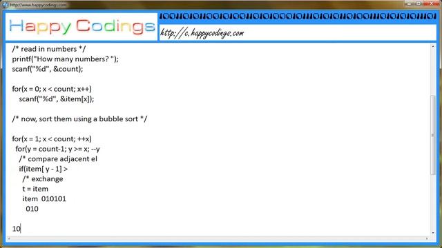 A bubble sort on int array c code example смотреть онлайн
