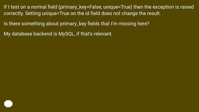 django not raising IntegrityError for duplicate primary key смотреть онлайн