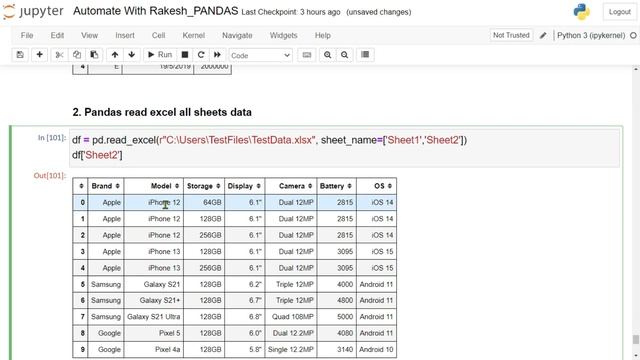 Pandas Read Excel as Dataframe | Pandas Read Excel all Sheets Data | Pandas Read Excel Column Names смотреть онлайн