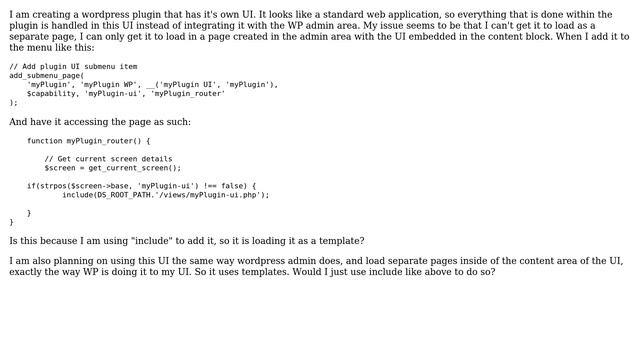 Wordpress: Wordpress Plugin Page is Loading in Admin Content Container Instead of Separate Page смотреть онлайн