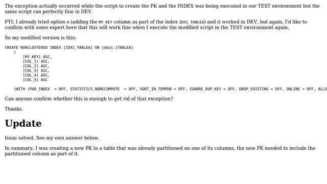 Creating non-clustered Index on Partitioned Table that already has an existing Primary Key смотреть онлайн