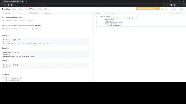 Python Leetcode 1512 Number of Good Pair смотреть онлайн
