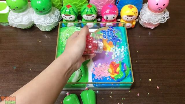 GREEN Vs RAINBOW Slime !!! Mixing Random Into GLOSSY Slime !!!Satisfying Tom Slime #2051