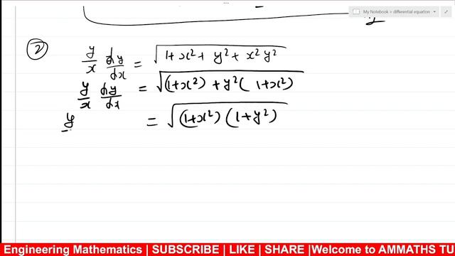 #06 solve DE ydy/dx = (1+x^2+y^2+x^2 y^2)^1/2 | solve DE y/x dy/dx =(1+x^2+y^2+x^2 y^2)^1/2 | VSF смотреть онлайн