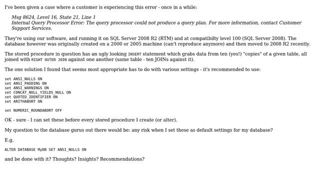 Databases: SQL Server : reasons not to use default database settings for ANSI_NULLS? смотреть онлайн
