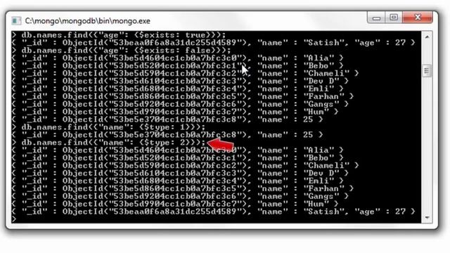 $exists, $type, $regex operators: MongoDB смотреть онлайн