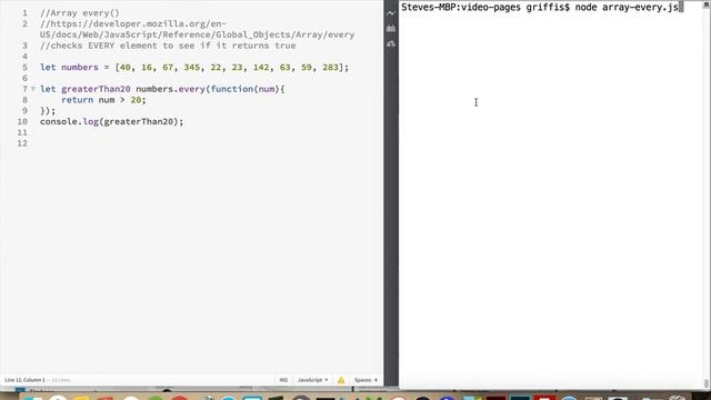 JavaScript Array every method смотреть онлайн