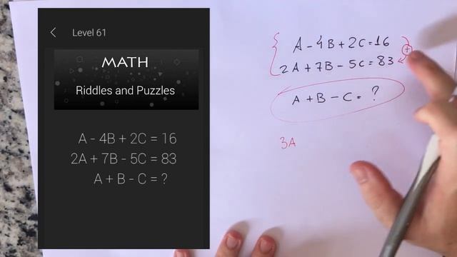 Level 61 - MATH RIDDLES - Desafio Lógico A-4B+2C=16 смотреть онлайн