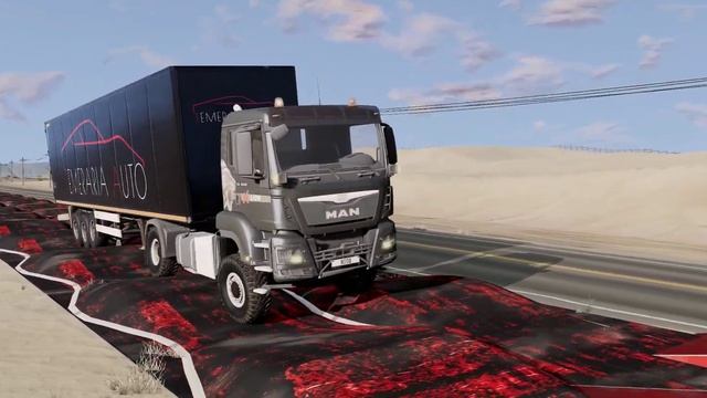 Long Trailer Truck MAN TGS Jumping Crashes on The Suspension Test Area смотреть онлайн