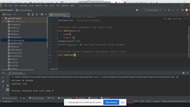 Function with parameters and without parameters and return and without return. python (Pycharm). смотреть онлайн