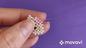 Хеллоу Китти из бисера в технике крестик#бисероплетение #плетениеизбисера #рек #фигуркиизбисера